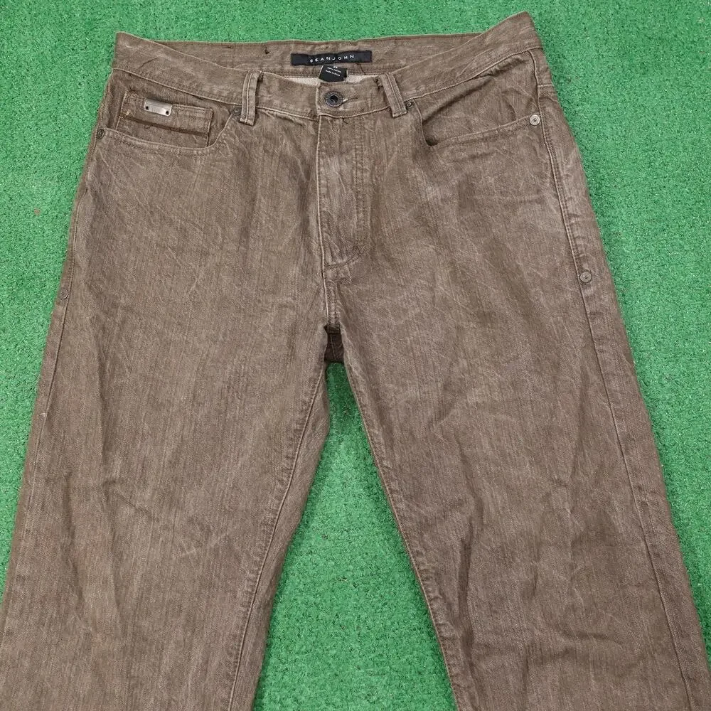 SEAN JOHN HAMILTON RELAXED FIT BROWN‎ POCKET FLAP JEANS MENS SIZE 34